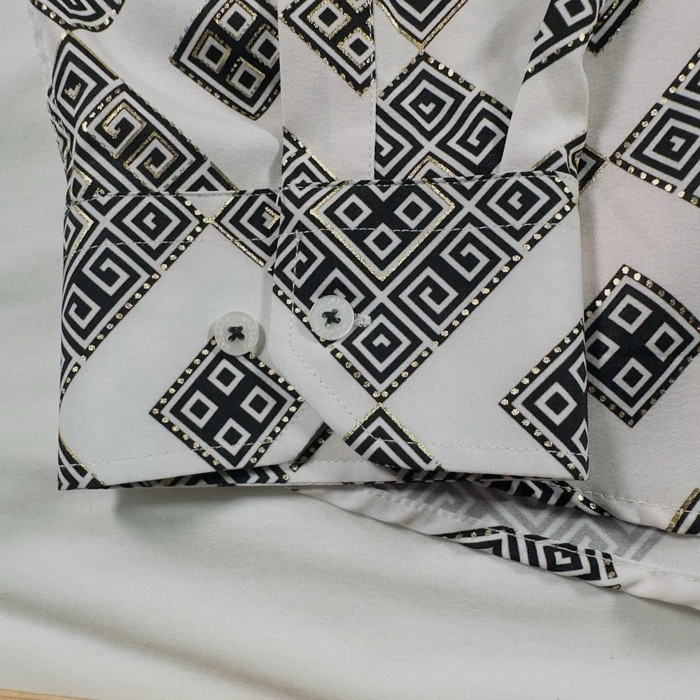Vassari Shirt Men 3XL Button Up White Geometric Print Long Sleeve 100 Cotton